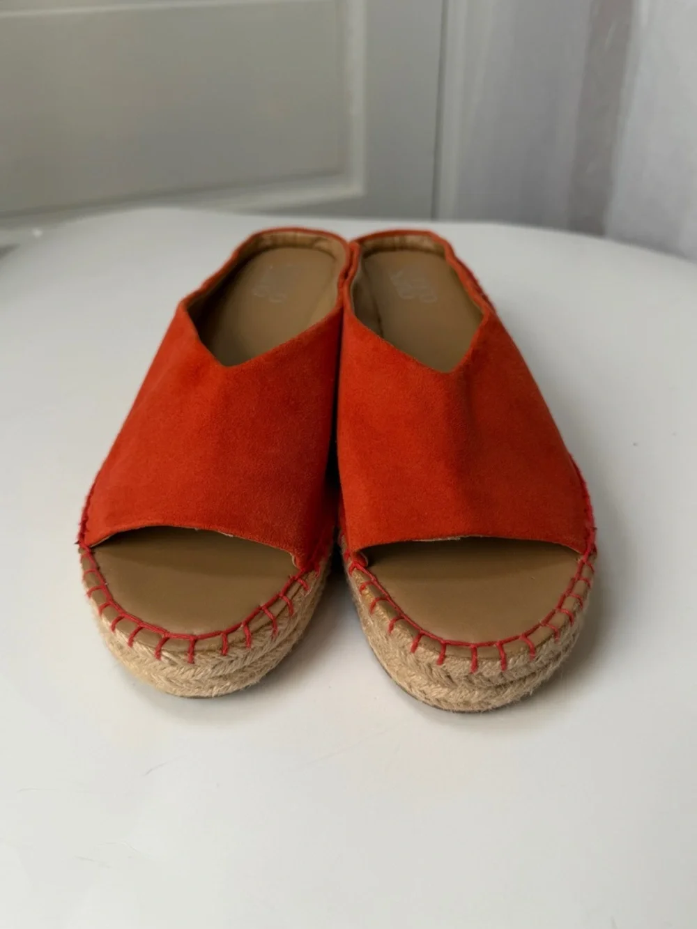 Franco Sarto L-Pine Orange Suede Open-Toe Espadrille Wedge Slip On Sandals Beach